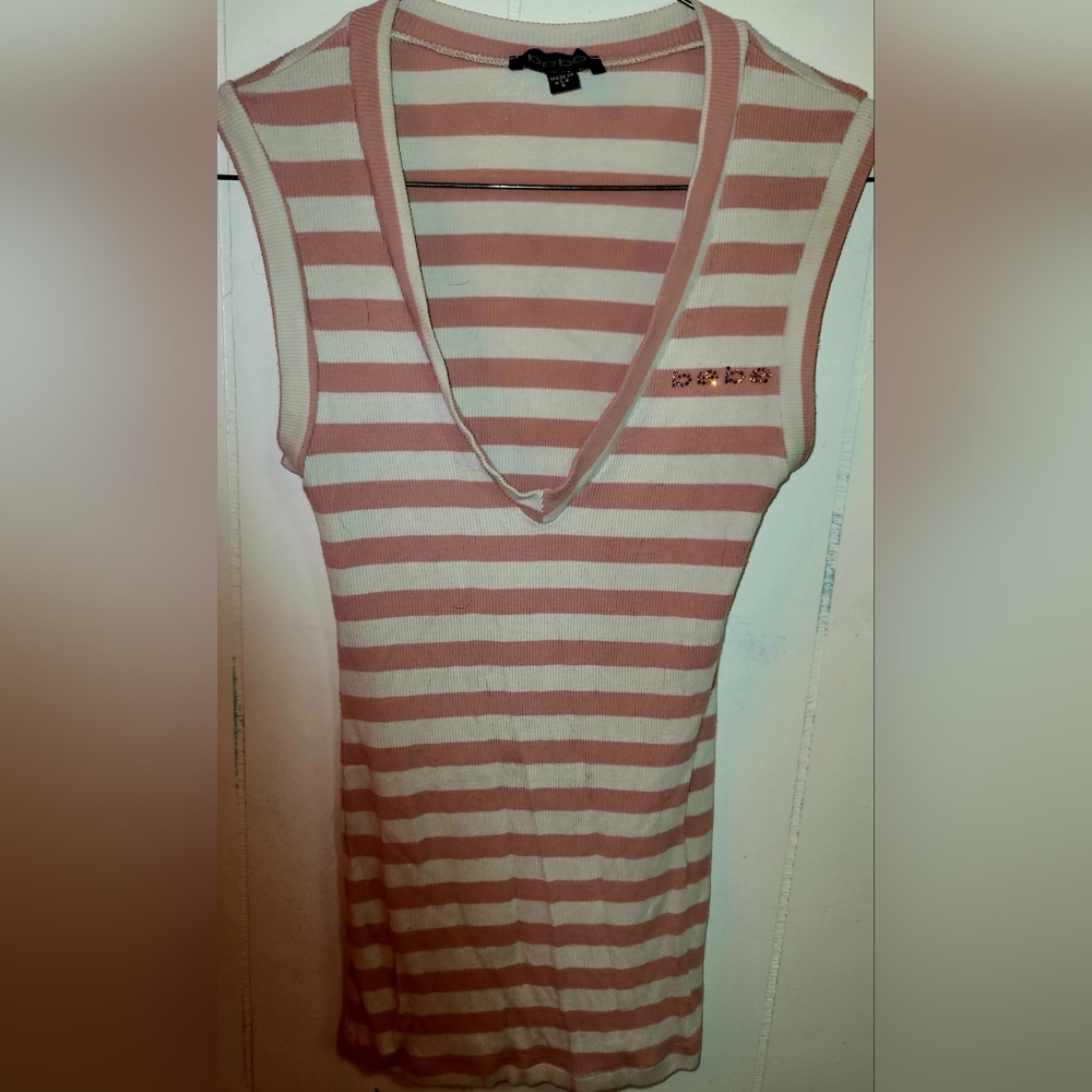 Bebe pink and white striped tank top size US small